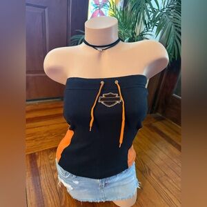 Harley Davidson Black and Orange Strapless Top size small